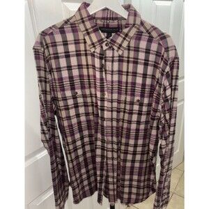 Aeropostale Flannel Shirt Large Pink Purple Plaid Button Down